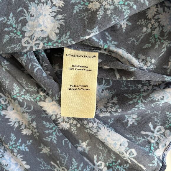 LoveShackFancy Brickell Blue Gathered Floral Print Crepe Mini Dress Size Large - Picture 10 of 13